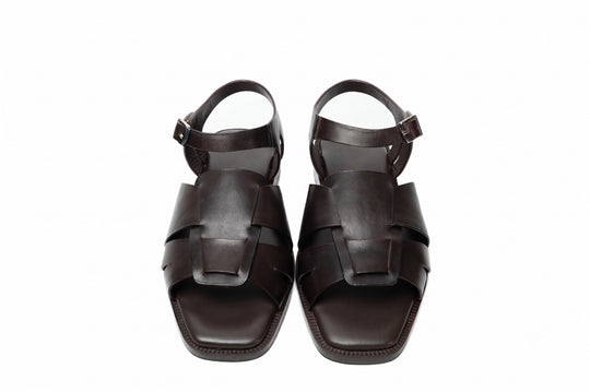 Open Toe Sandal in Dark Brown leather - sole detail