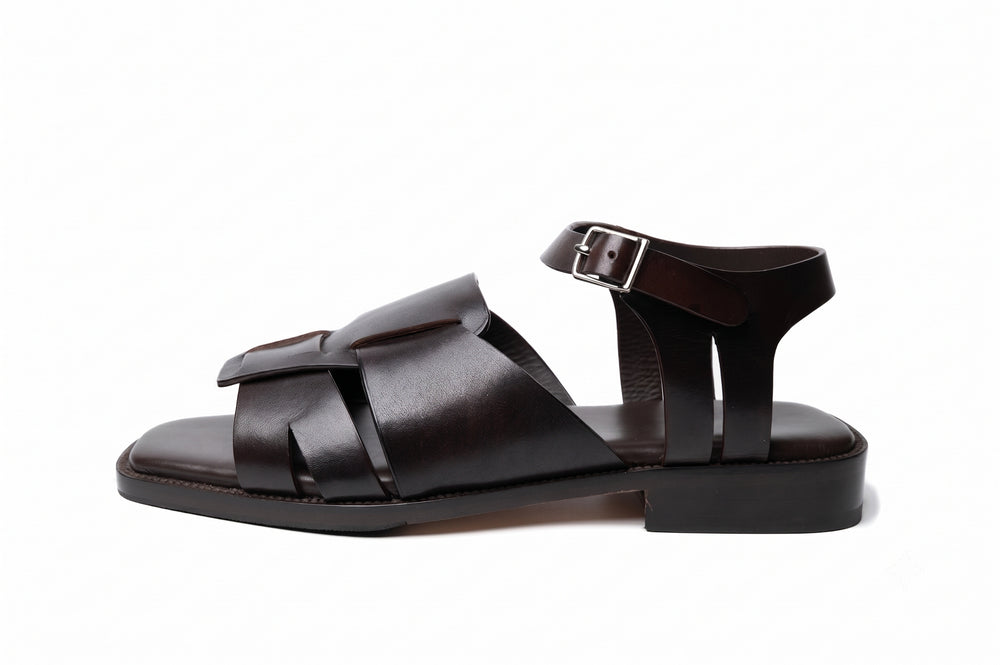 Open Toe Sandal in Dark Brown leather - side view