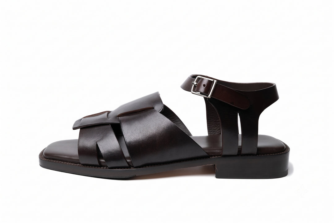 Open Toe Sandal in Dark Brown leather - side view
