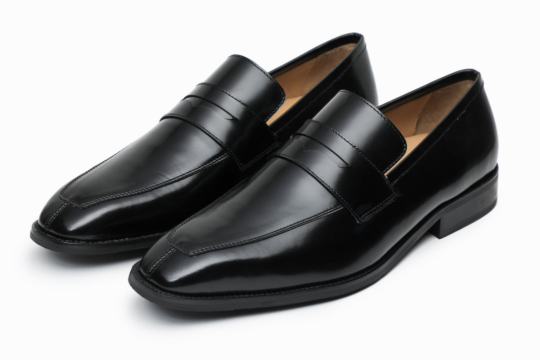 Chisel toe penny loafer in Black Smooth Calf for men — Dapper Shoes Co.