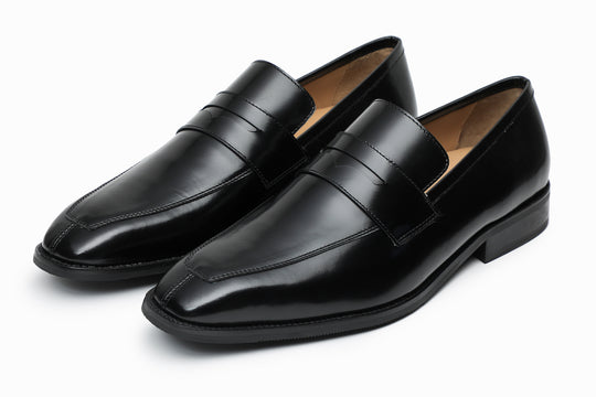 Chisel toe penny loafer in Black Smooth Calf for men — Dapper Shoes Co.