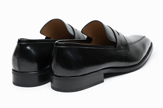 Black Smooth Calf penny loafer with cemented rubber sole — Dapper Shoes Co.