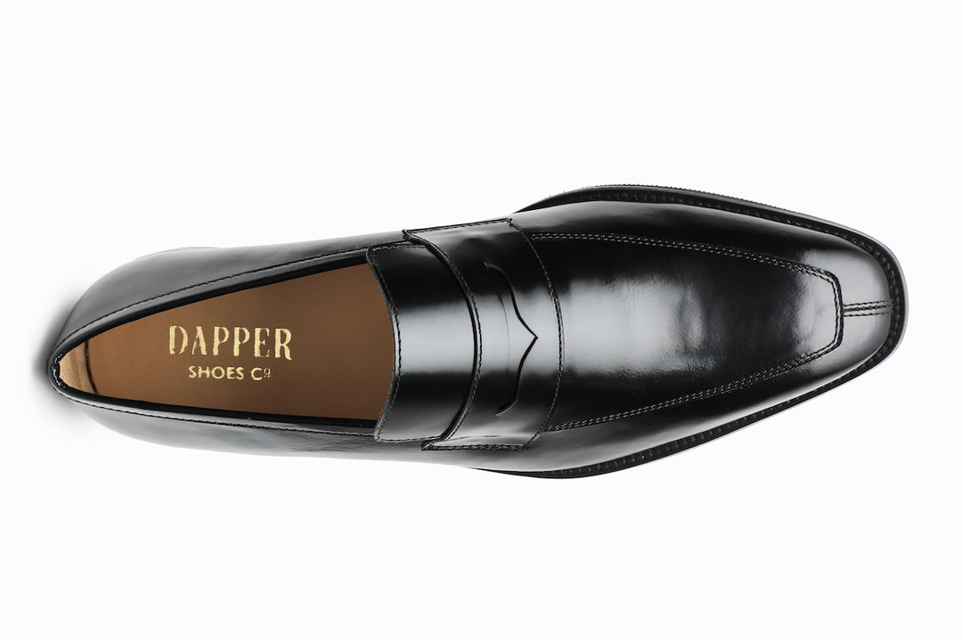 Black Smooth Calf chisel toe penny loafers — Dapper Shoes Co.