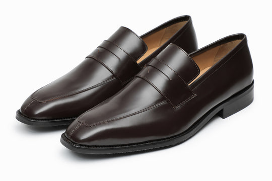 Chisel toe penny loafer in Brown Smooth Calf for men — Dapper Shoes Co.