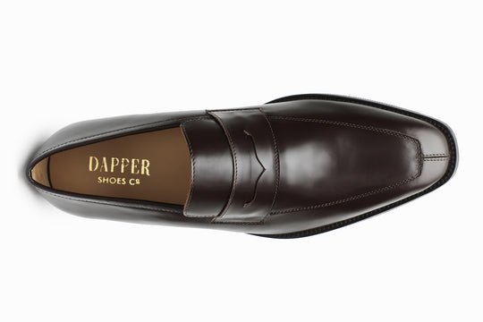 Handcrafted chisel toe loafer in Brown Smooth Calf, made to order