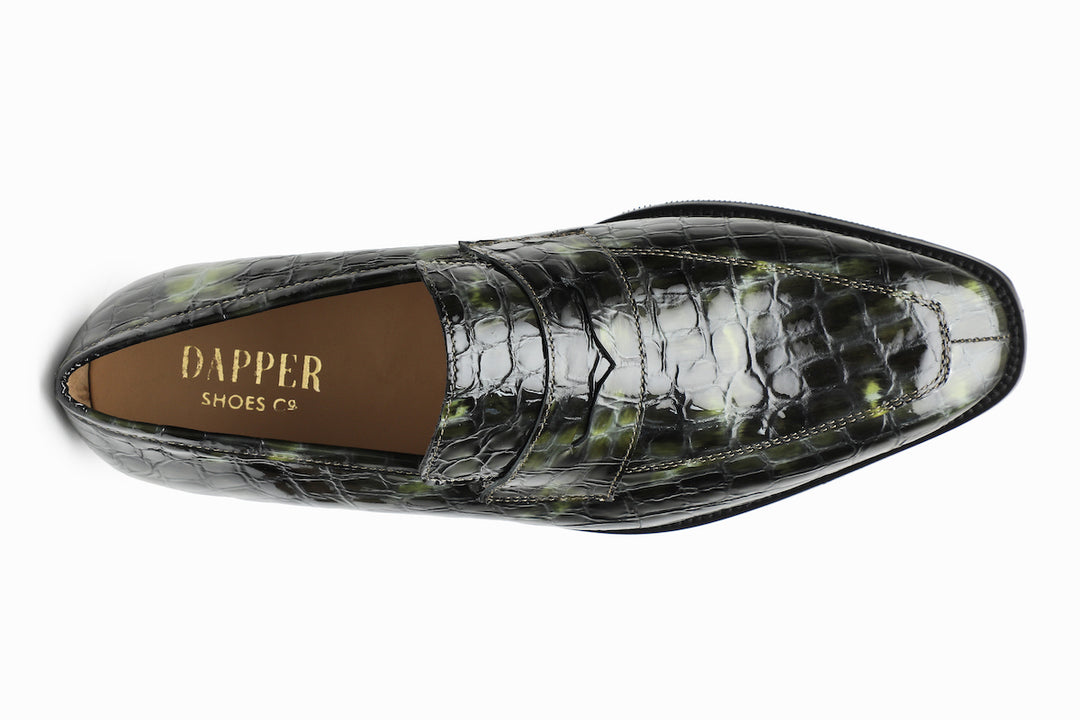 Green Crocodile Embossed Patent chisel toe loafers, Limited Edition — Dapper Shoes Co.