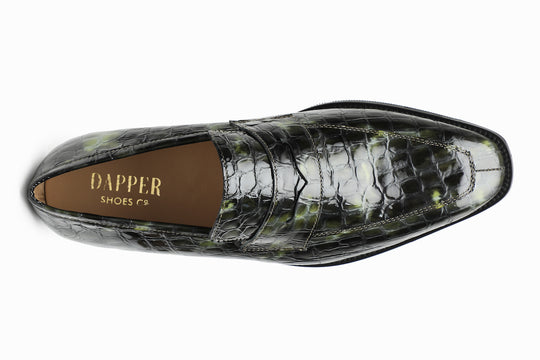 Green Crocodile Embossed Patent chisel toe loafers, Limited Edition — Dapper Shoes Co.