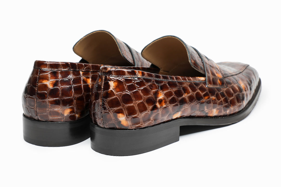 Tan Brown Crocodile Embossed Patent chisel toe loafers, Limited Edition — Dapper Shoes Co.