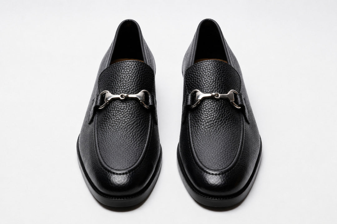 Unlined Milled Leather Horsebit Loafers - Black