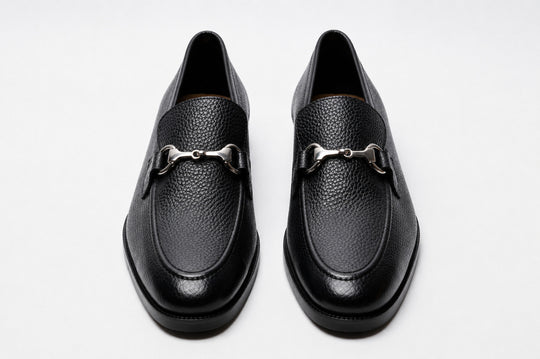 Unlined Milled Leather Horsebit Loafers - Black