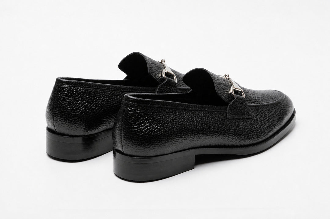 Unlined Milled Leather Horsebit Loafers - Black