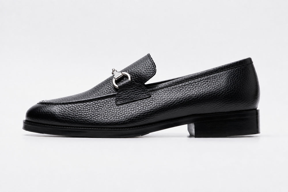 Unlined Milled Leather Horsebit Loafers - Black