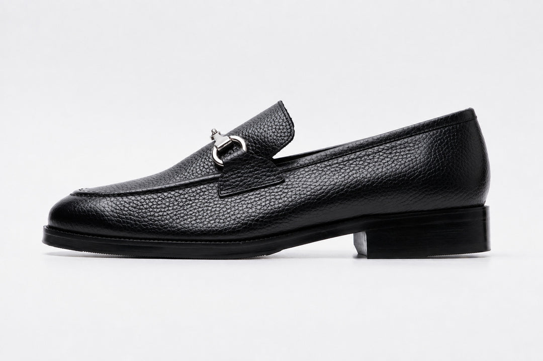 Unlined Milled Leather Horsebit Loafers - Black