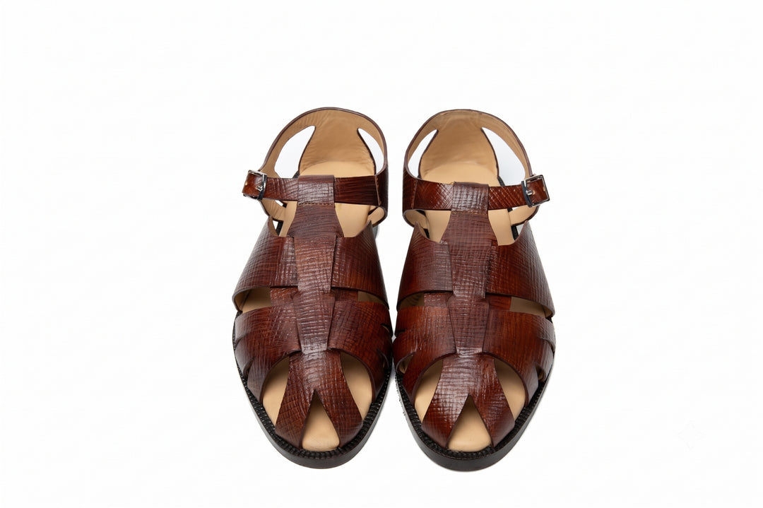Fisherman Sandal in Tan Hatch Grain leather - sole detail