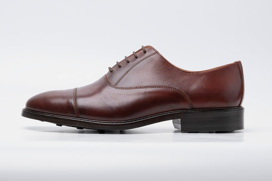 Brown leather cap toe Oxford — three-quarter view — Dapper Shoes Co.