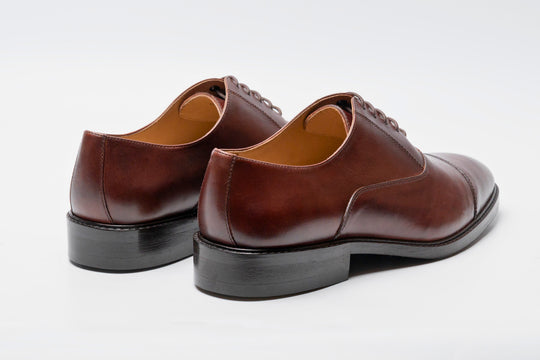 Brown cap toe Oxford — toe cap detail closeup — Dapper Shoes Co.