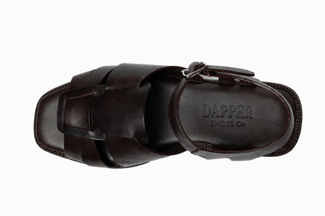 Open Toe Sandal in Dark Brown leather - top view