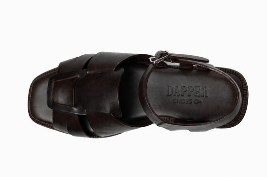 Open Toe Sandal in Dark Brown leather - top view