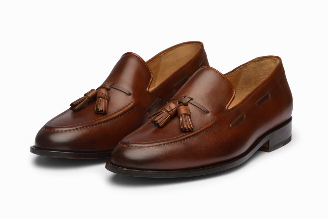 Tassel Loafers in brown leather — front view — Dapper Shoes Co.