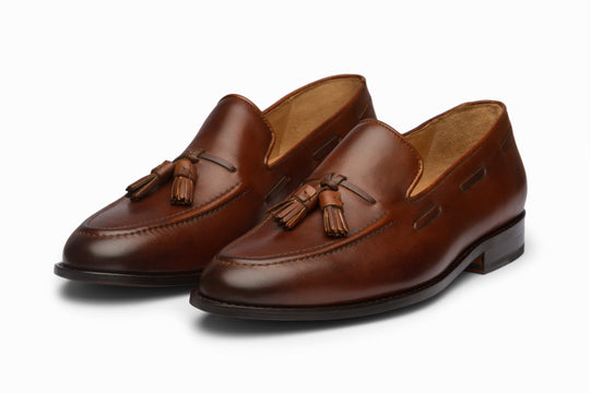 Tassel Loafers in brown leather — front view — Dapper Shoes Co.