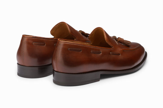 Brown tassel loafers — sole view — Dapper Shoes Co.