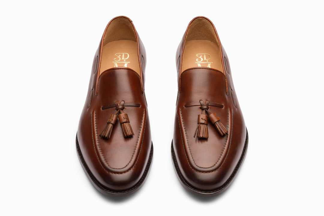 Brown tassel loafers — three-quarter view — Dapper Shoes Co.